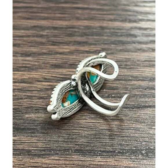 Southwestern Gemstone Adjustable Ring with Brass Dual Band, Statement Cuff Ring - Picture 2 of 3